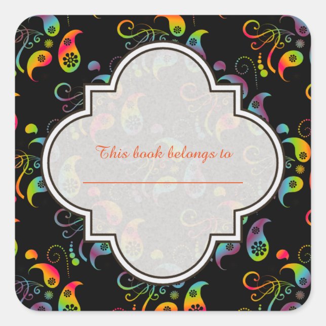 Create Your Own Rainbow Paisley Square Sticker (Front)