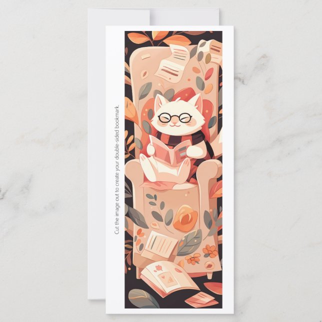 Create Your Own Reading White Cat Bookmark Card (Front)