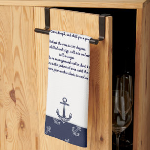Create Your Own Recipe Keepsake Navy Blue Anchor Tea Towel