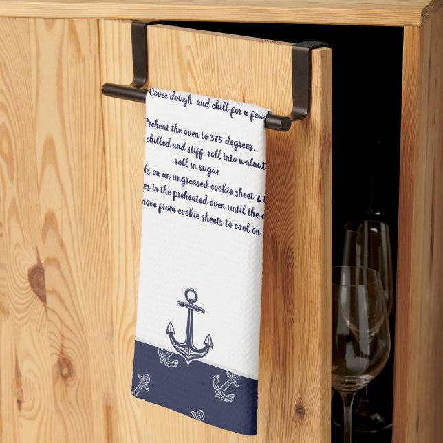 Create Your Own Recipe Keepsake Navy Blue Anchor Tea Towel (Thirds Fold)