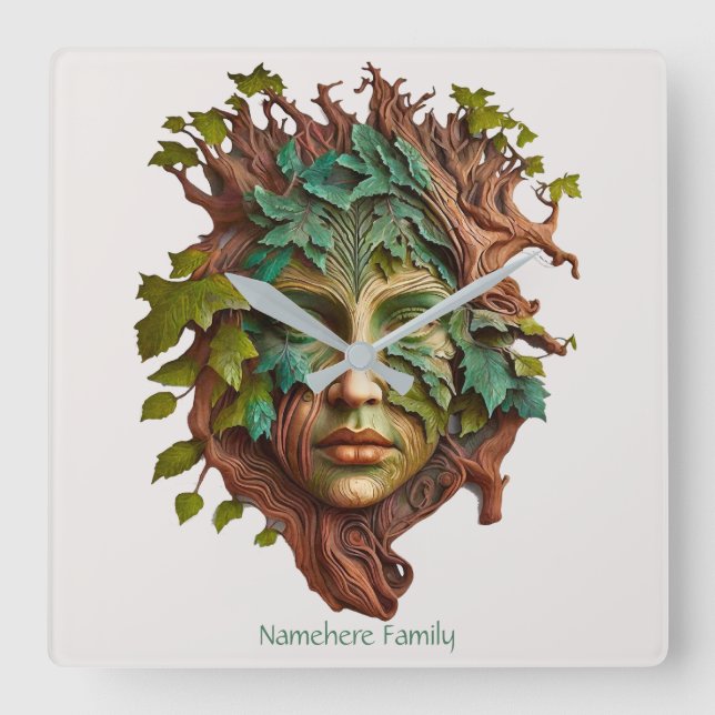 Create Your Own Red Bark Dryad Square Wall Clock (Front)