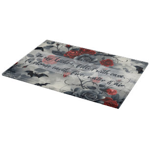 Create Your Own Red Black Roses Bats Gothic Grey Cutting Board