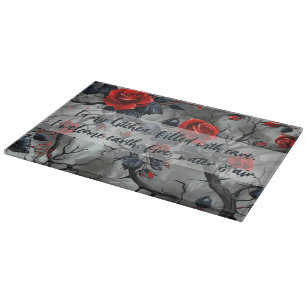 Create Your Own Red Black Roses Gothic Grey Cutting Board