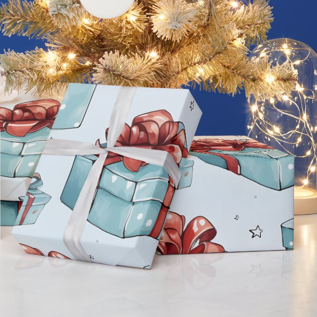 Create Your Own Red & Blue Boxes & Bows Wrapping Paper (Holidays)