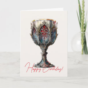 Create Your Own Red & Blue Gold Rimmed Chalice Holiday Card