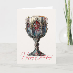 Create Your Own Red & Blue Gold Rimmed Chalice Holiday Card