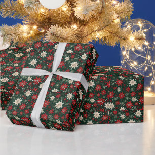 Create Your Own Red & Cream Poinsettia Flowers Wrapping Paper