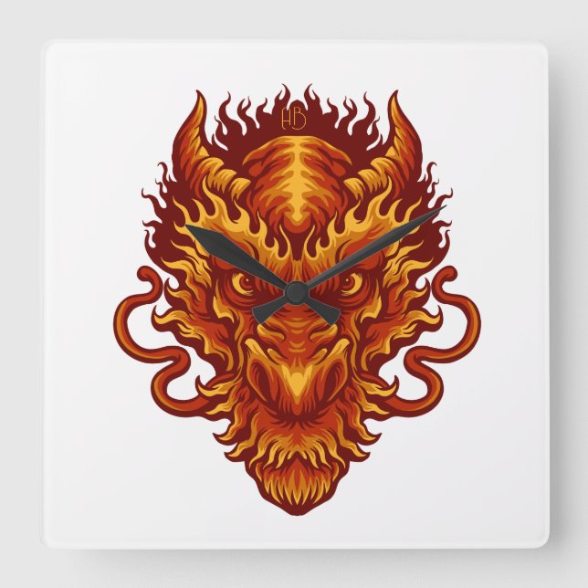 Create Your Own Red Dragon Head Square Wall Clock (Front)