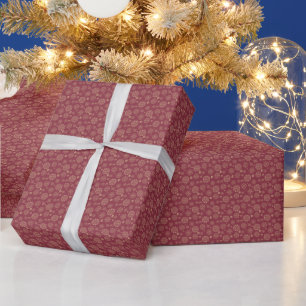 Create Your Own Red & Gold Snowflakes Christmas Wrapping Paper