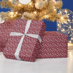 Create Your Own Red & Gold Snowflakes & Feathers Wrapping Paper