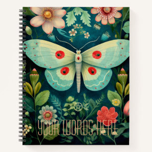 Create Your Own Red Green Floral Garden Moth Notebook