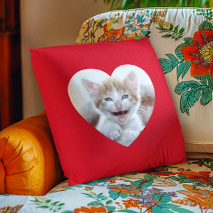 Create Your Own Red Heart Border Photo Cushion