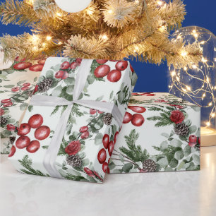 Create Your Own Red Holly & Pinecones Wrapping Paper