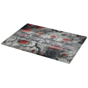 Create Your Own Red Roses Bats Gothic Grey Cutting Board