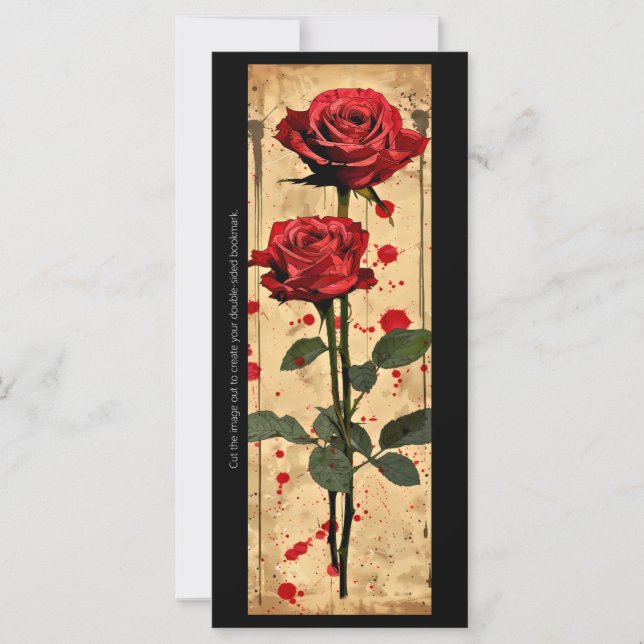 Create Your Own Red Roses Parchment Bookmark Card (Front)