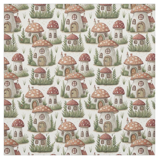 Create Your Own Red Toadstool Fairy Houses Fabric (Swatch)