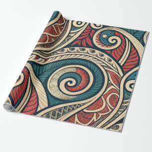 Create Your Own Red Turquoise Blue Festive Tribal Wrapping Paper