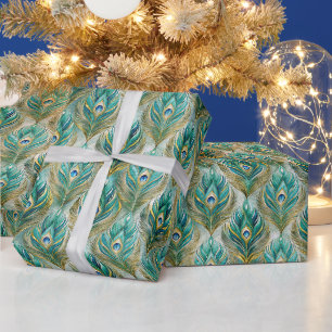 Create Your Own Regal Peacock Feathers Wrapping Paper