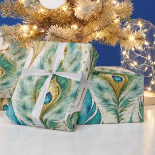 Create Your Own Regal Watercolor Peacock Feathers Wrapping Paper