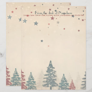 Create Your Own Retro Celestial Red Teal Trees Custom Letterhead