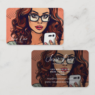 Create Your Own Retro Lady in Glasses on Phone Business Card