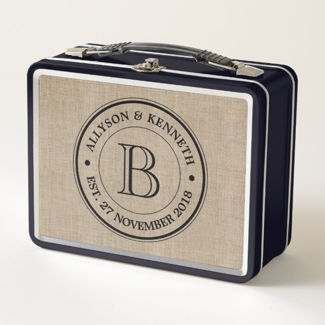 Create Your Own Retro Logo Anniversary Monogram Metal Lunch Box (Front)