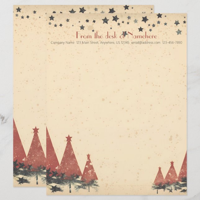 Create Your Own Retro Red Grey Celestial Yule Custom Letterhead (Front/Back)
