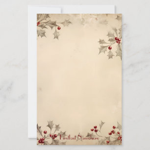 Create Your Own Retro Red Grey Holly Berries Stationery