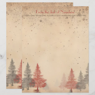 Create Your Own Retro Snowy Red Grey Trees Custom Letterhead