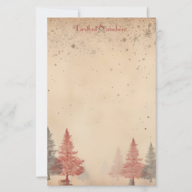 Create Your Own Retro Snowy Red Grey Trees Stationery (Front)