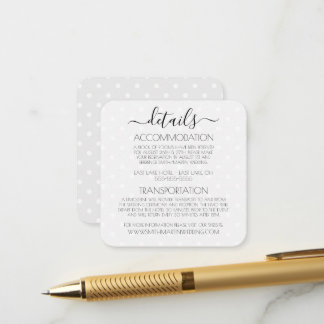 Create Your Own Retro White Polkadots Grey Wedding Enclosure Card