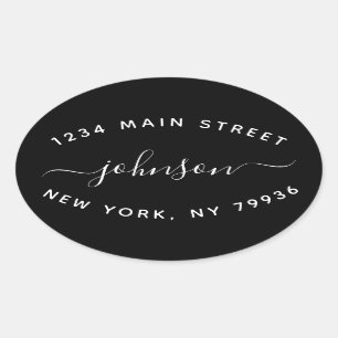 Create Your Own  Return Address Black White Oval Sticker