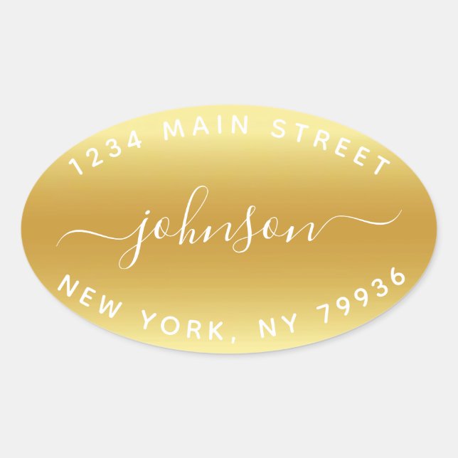 Create Your Own  Return Address Gold White Oval Sticker (Front)