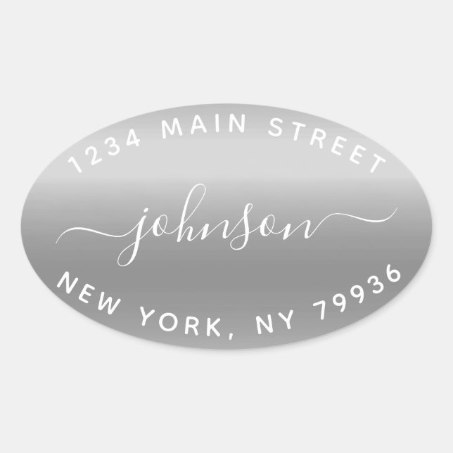 Create Your Own  Return Address Grey White Oval Sticker (Front)