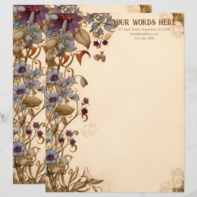 Create Your Own Romantic Autumn Garden Flowers Custom Letterhead (Front/Back)