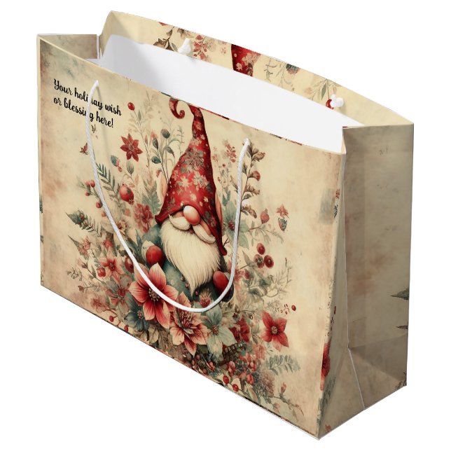 Create Your Own Romantic Christmas Gnome Large Gift Bag (Back Angled)
