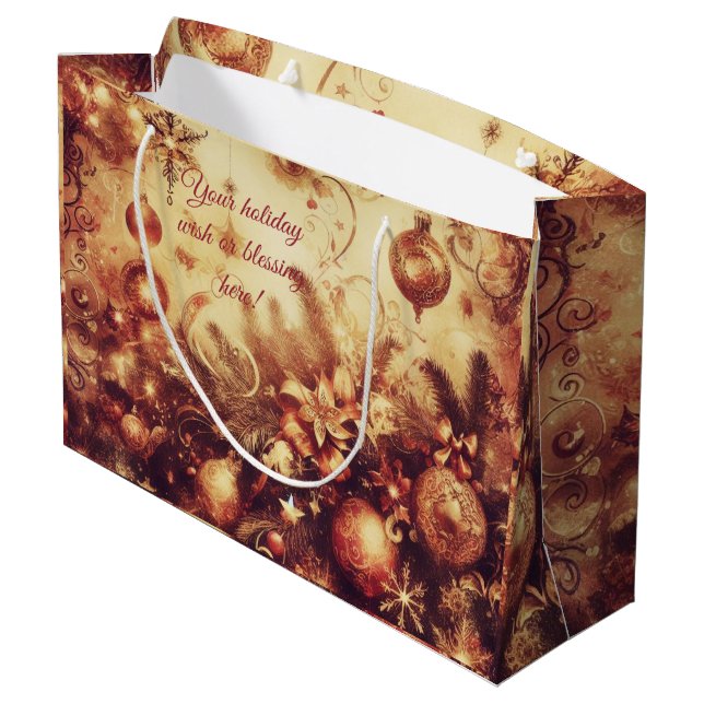 Create Your Own Romantic Gold Christmas Ornaments Large Gift Bag (Back Angled)