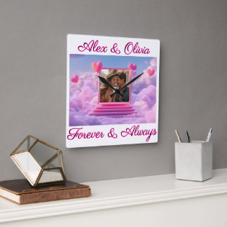 Create Your Own Romantic Heart Photo Template Square Wall Clock