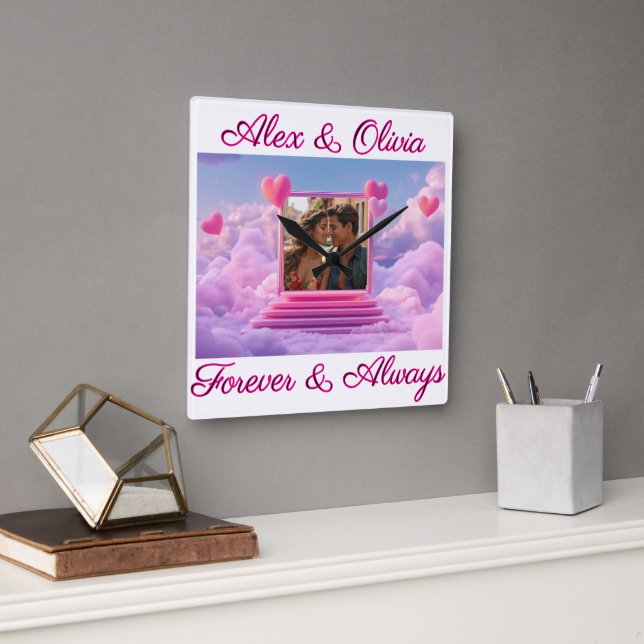 Create Your Own Romantic Heart Photo Template Square Wall Clock (Office)