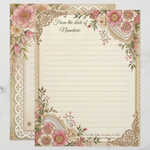Create Your Own Romantic Lacey Flowers Note Paper Custom Letterhead