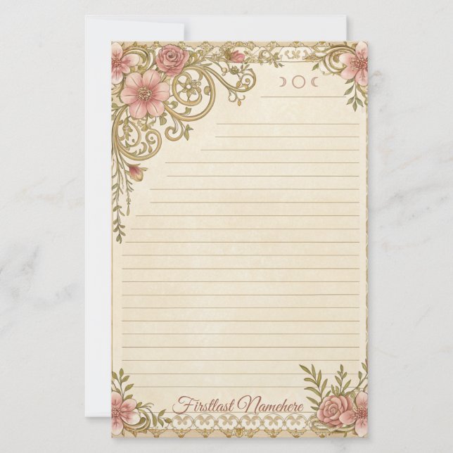 Create Your Own Romantic Pink Lacey Floral Notes Stationery (Front)