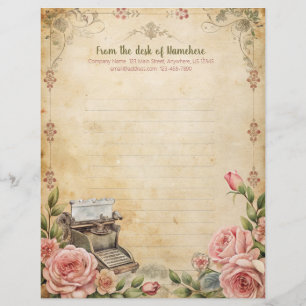 Create Your Own Romantic Roses Typewriter Note Custom Letterhead