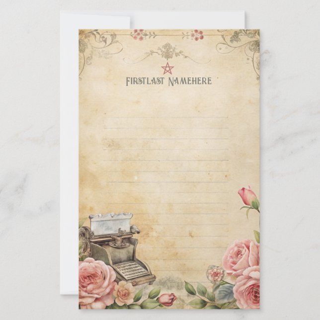 Create Your Own Romantic Roses Typewriter Note Stationery (Front)