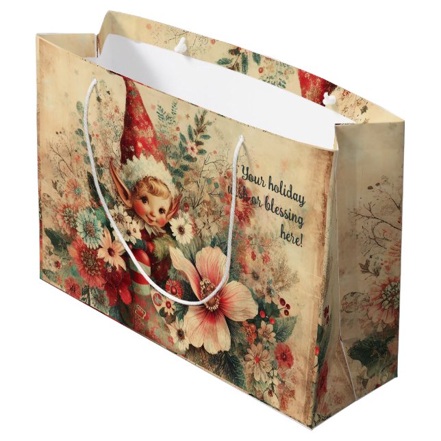 Create Your Own Romantic Victorian Christmas Elf Large Gift Bag (Back Angled)