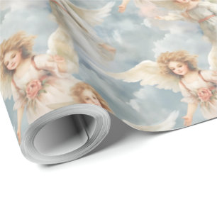 Create Your Own Romantic Vintage Pink Rose Angels Wrapping Paper