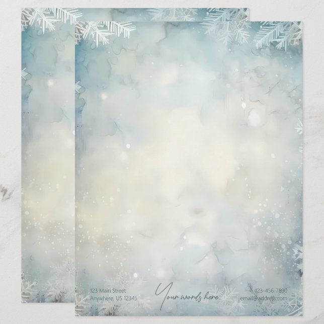 Create Your Own Romantic Winter Snowflakes Yule Custom Letterhead (Front/Back)