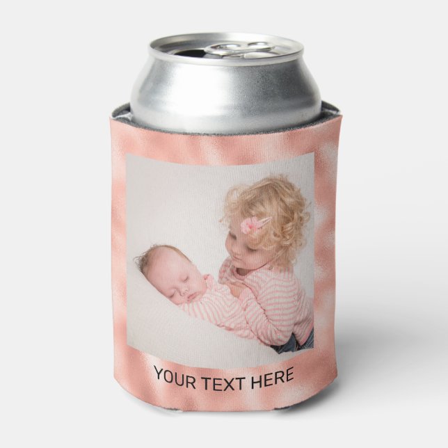 Create Your Own Rose Gold 2 Photo Can Cooler (Can Front)