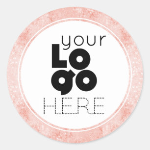 Create Your Own Rose Gold Glitter Pink Marble Logo Classic Round Sticker