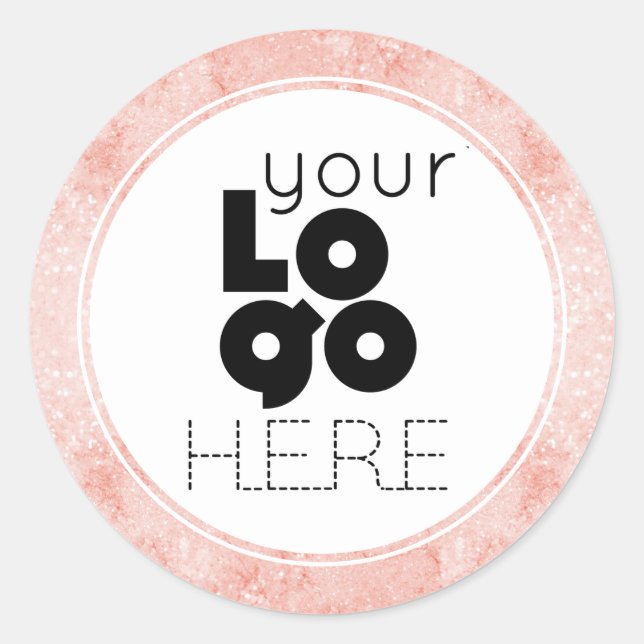 Create Your Own Rose Gold Glitter Pink Marble Logo Classic Round Sticker (Front)