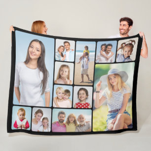 Create Your Own Round Corners 12 Photo Collage Fleece Blanket